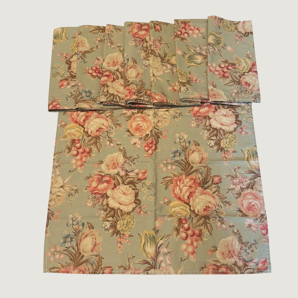 Ralph Lauren Floral Cloth Napkins Set of 8 Sage Green Pink Rose Botanical Grapes